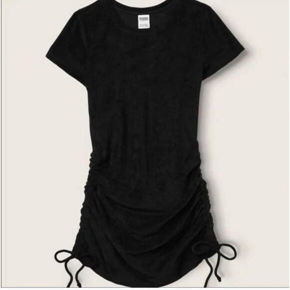 Victorias Secret Pink Beach Terry Ruched Sides Dress Black Xsmall - Picture 3 of 10